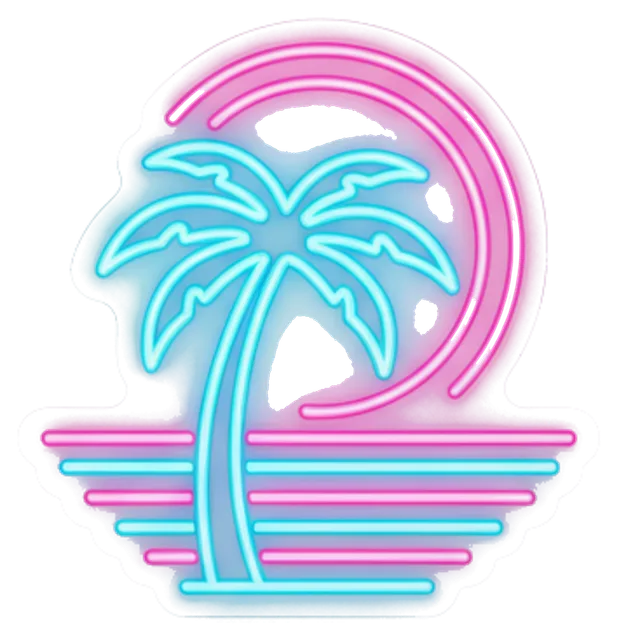 neon sign with a palm tree, 1980s
