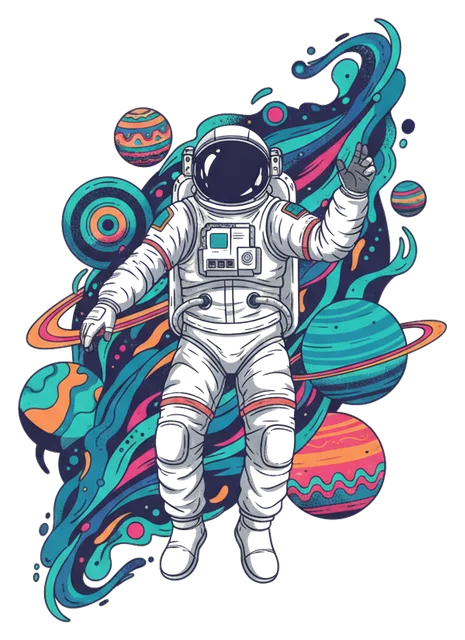 astronaut drifting between planets