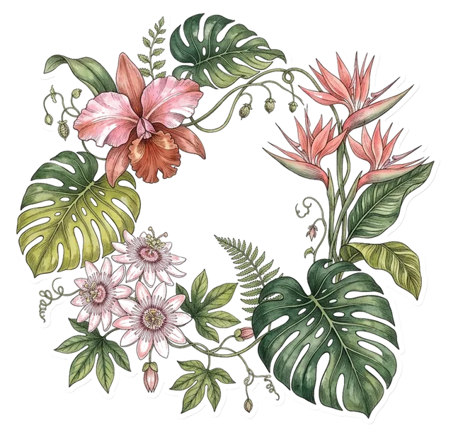 vintage botanical illustration of tropical flowers