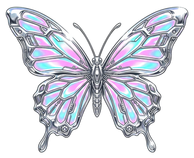 chrome Y2K butterfly with iridescent wings