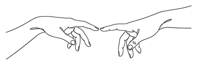 two hands almost touching, one continuous line