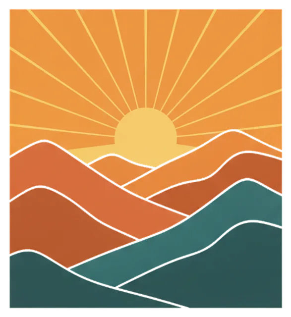 rolling hills at sunset, retro poster