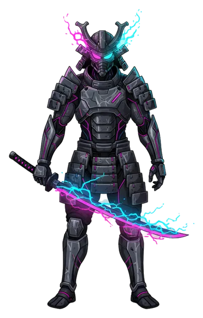 cyberpunk samurai with a neon mask
