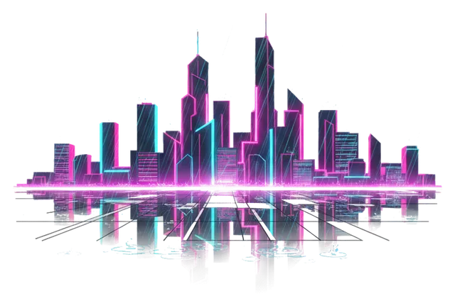 neon skyline in the rain, synthwave